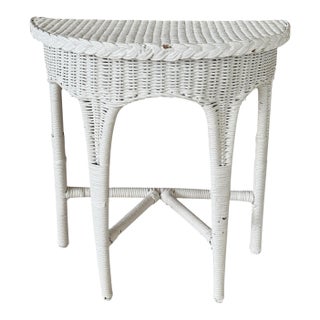 Antique Karpen Fiber Rush Wicker Demi Lune Table, Chicago & New York, Circa 1900–1915 For Sale