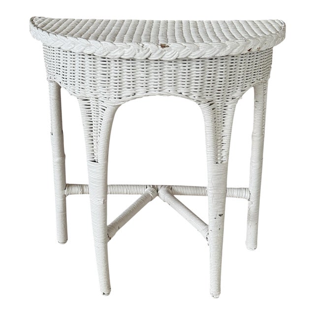 Antique Karpen Fiber Rush Wicker Demi Lune Table, Chicago & New York, Circa 1900–1915 For Sale
