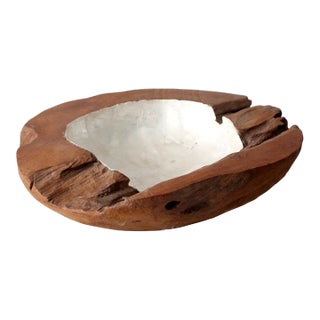 Vintage Teak & Capiz Bowl For Sale