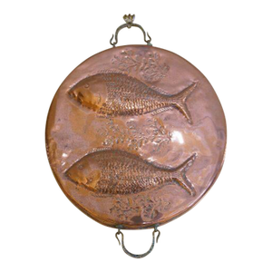 Oversized Vintage Copper Fish Mold Wall Hanging With Brass Handles