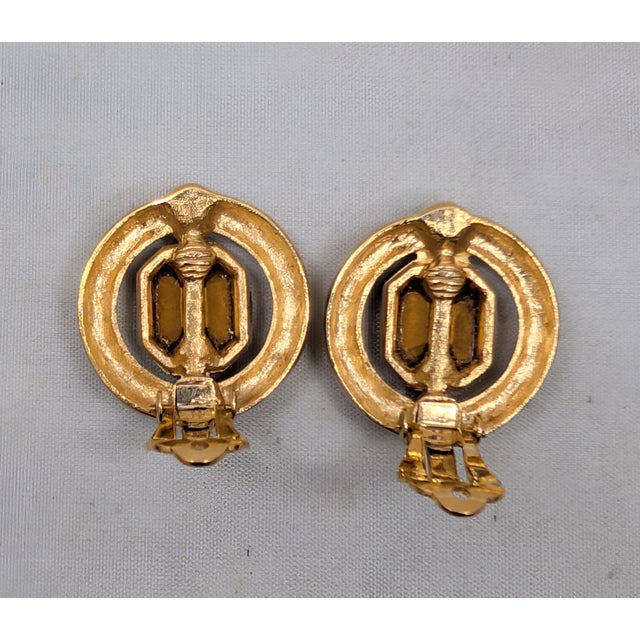 Vintage 1980s Signed Givenchy Round Faux-Amethyst & Clear Rhinestone Clip Earrings-2 Pieces For Sale In Philadelphia - Image 6 of 7