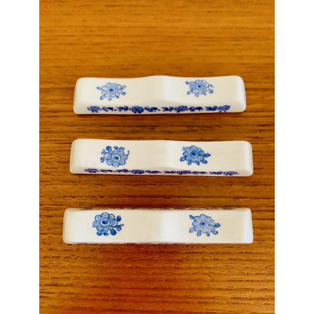 Set of 6, vintage, rectangular-shaped knife rests by renowned faience/porcelain, ceramic maker, Gien, France, circa 50's-...
