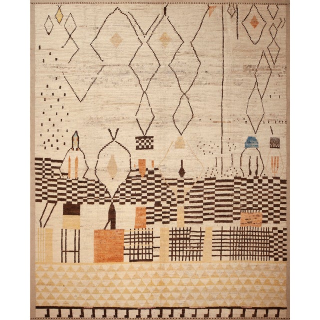 Breathtaking Threaded Township Contemporary Swedish Style Geometric Rug in Neutral Tones, Country of origin: Central Asia,...