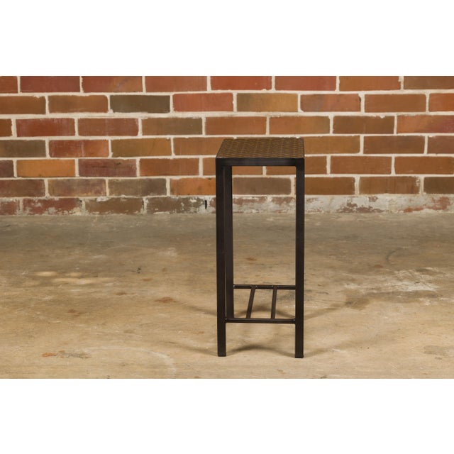 Leather Louis Vuitton Top Small Side Table with Custom Metal Base and Stretchers For Sale - Image 11 of 12