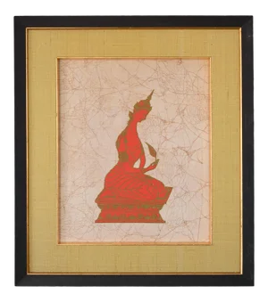 1960s Batik Painting of a Thai Buddha Holding a Leaf, Framed