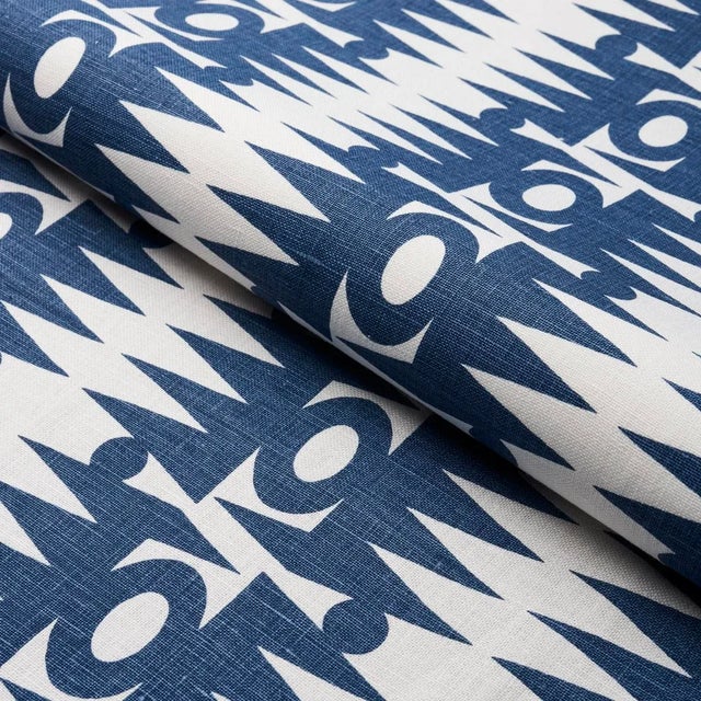Schumacher Schumacher x Drusus Tabor Ra Fabric in Navy For Sale - Image 4 of 4