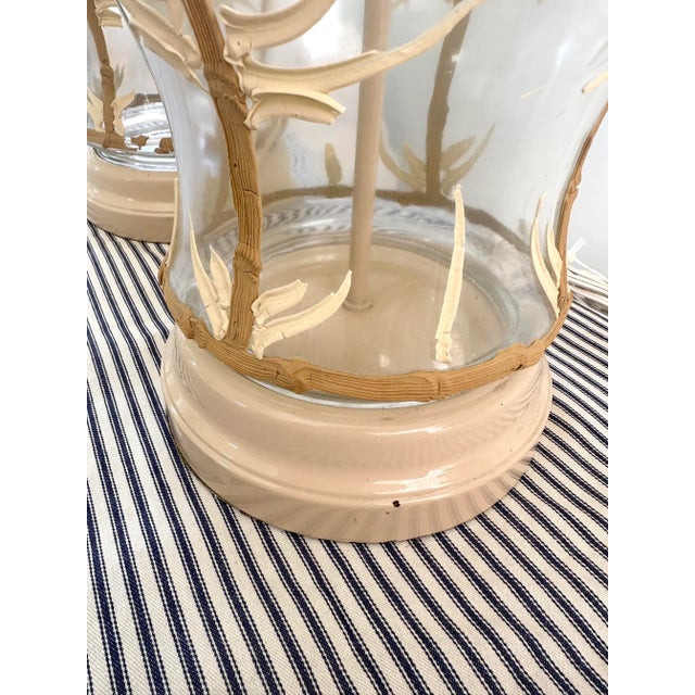 1980s 1980s Large Glass Lamps With Tan Faux Bamboo Icing - Set of 2 For Sale - Image 5 of 9