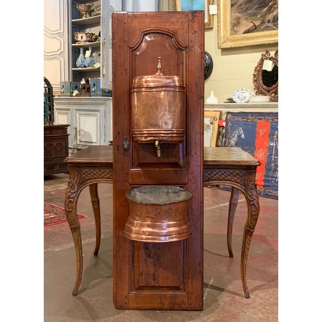 18th Century French Brass Lavabo Fountain From Normandy on Carved Cherry Door For Sale - Image 12 of 12