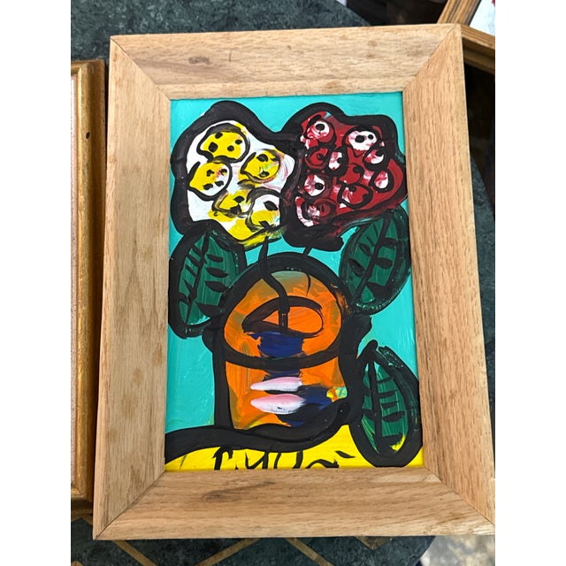 Peter Keil 1970s Peter Keil Pair of Miniature Abstract Flower Paintings For Sale - Image 4 of 6