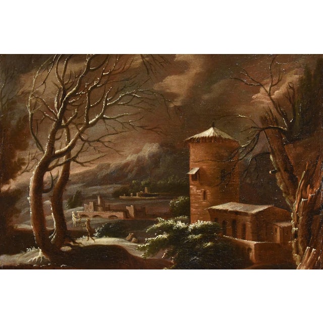 After Francesco Foschi, Winter Landscape, 18th Century, Oil on Canvas, Framed, in Good conditions. Designed before 1890...