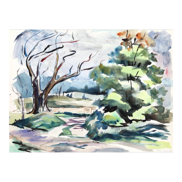 1950s "Wooded Landscape P3.1" Watercolor Painting by Eve Nethercott For Sale