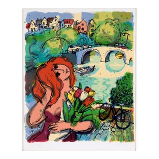 "By the Canal" Limited Edition Lithograph by Michael Leu For Sale