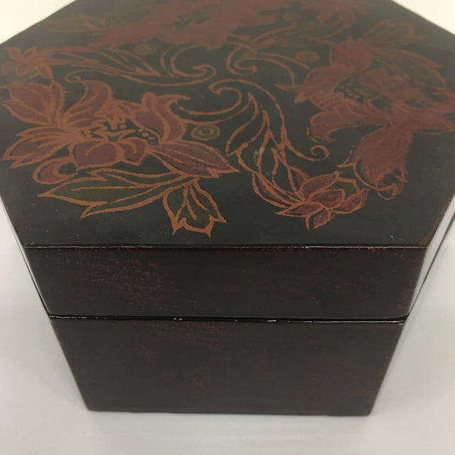 Contemporary Vintage Black Lacquer Hexagon Box For Sale - Image 3 of 11