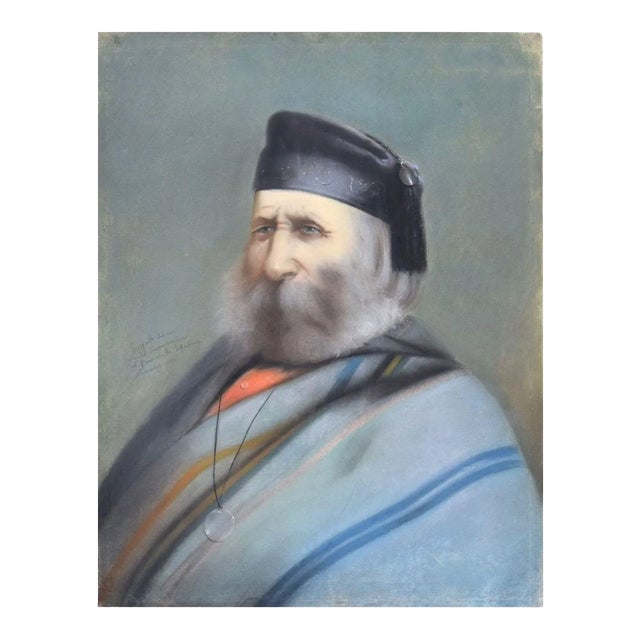 Portrait of Old Giuseppe Garibaldi - Chalk, Charcoal and Oil Pastels - 1880 1880 For Sale