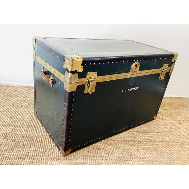 Wood Vintage 1950s Black & Brass Storage Trunk / Coffee Table For Sale - Image 7 of 10