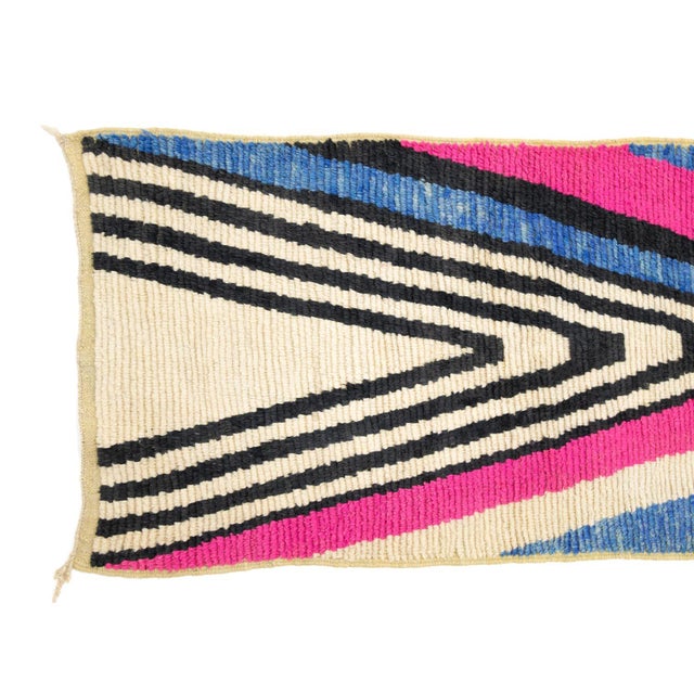 Contemporary Kaleidoscopic Hand-Knotted Moroccan Wool Runner | 13'6" X 2'10" | One of a Kind For Sale - Image 3 of 9
