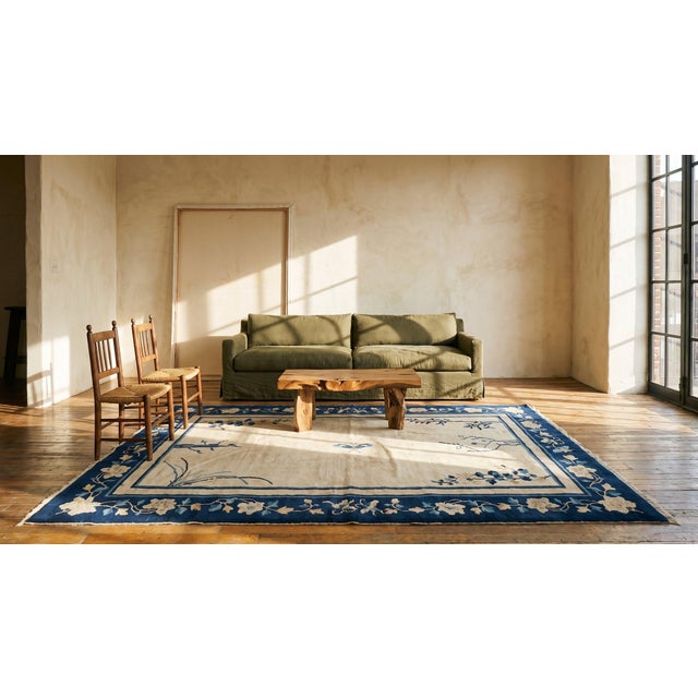 1900s Beige Floral Modern Antique Chinese Peking Rug 4'0" X 6'10" Hand Knotted Wool Carpet For Sale - Image 9 of 9