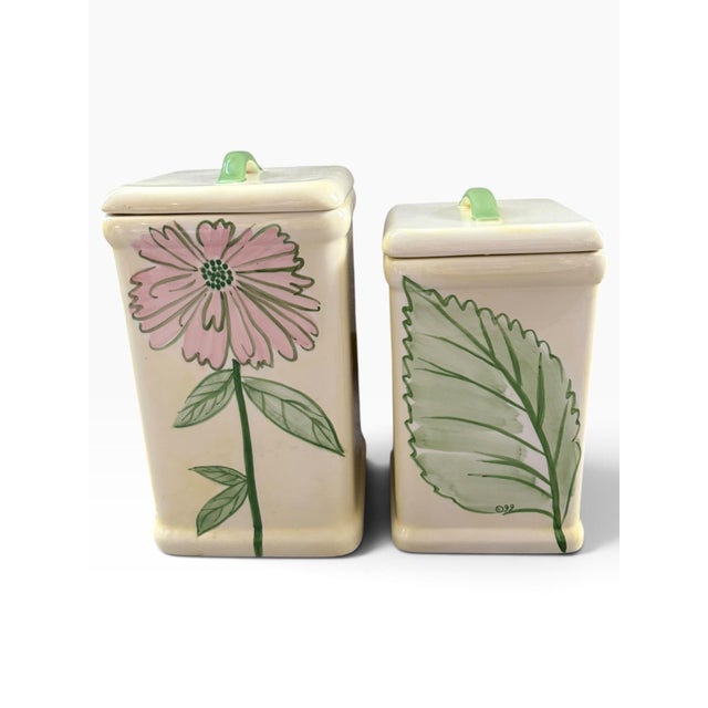 Traditional Vintage 1999 Art Home International Floral Ceramic Canisters, a Pair For Sale - Image 3 of 8