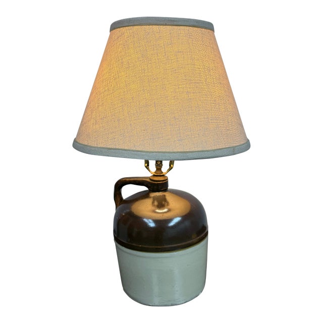 Rustic Two-Tone Ceramic Jug Table Lamp, Vintage For Sale