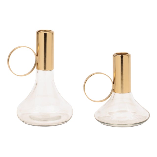 Modern Metal Taper Candle Holder with Glass Base (Set of 2) For Sale
