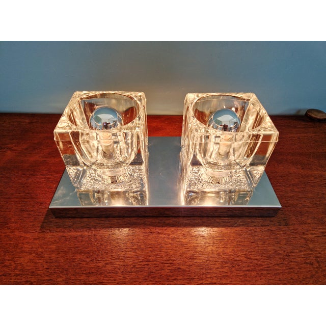 1970s Ice Cube Double Wall Light in Chromed Metal and Glass from Peill & Putzler, 1970 For Sale - Image 5 of 18