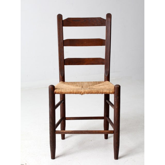 Farmhouse Antique Rush Seat Chair For Sale - Image 3 of 10
