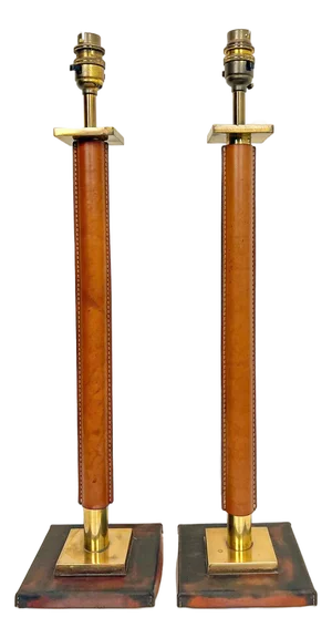 Leather and Bronze Table Lamps in the style of Jacques Adnet, 1950s, Set of 2
