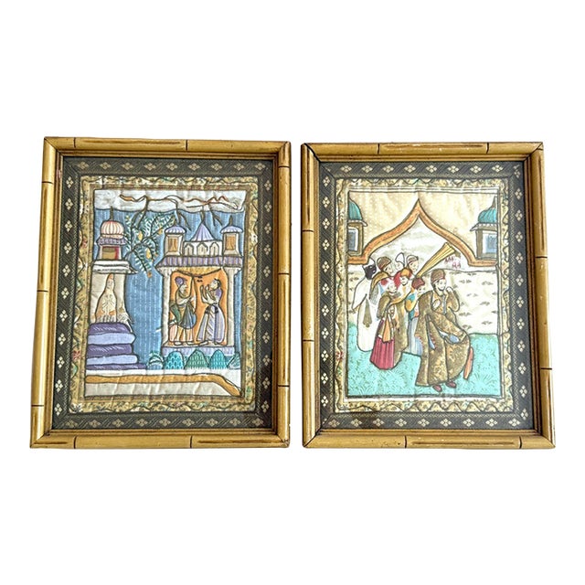 Framed Pair Persian Mughal Quilted Textiles For Sale