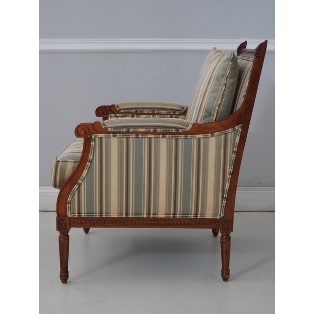 French Pair of Stickley Cherry Louis XVI Bergere Armchairs For Sale - Image 3 of 18