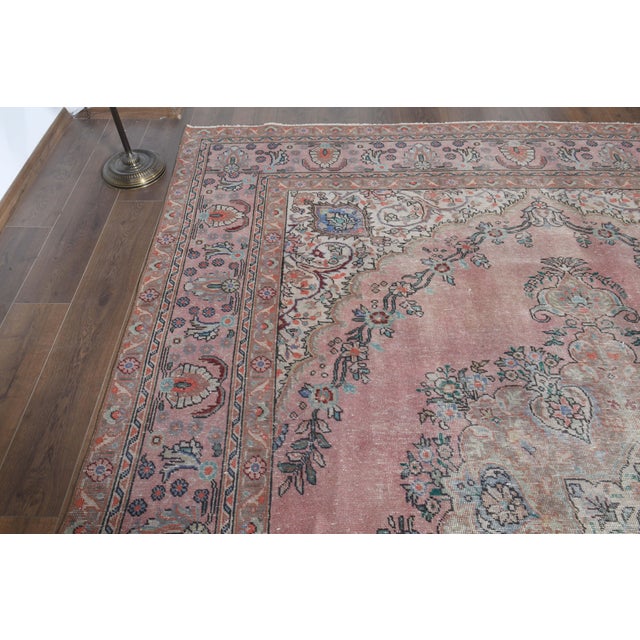 1970s Vintage Persian Handmade Wool Cotton Pink Oversized Area Rug For Sale - Image 4 of 11