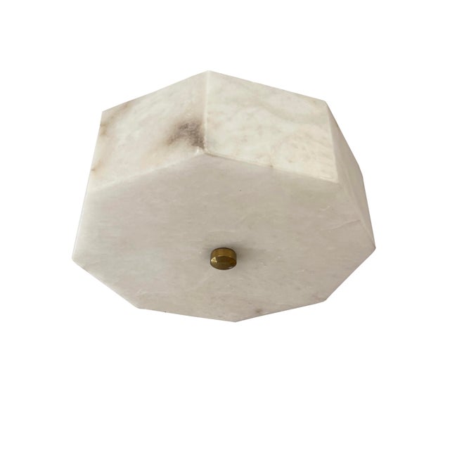 Late 20th Century Late 20th Century Modern Alabaster & Brass Flush Mount Ceiling Light For Sale - Image 5 of 9