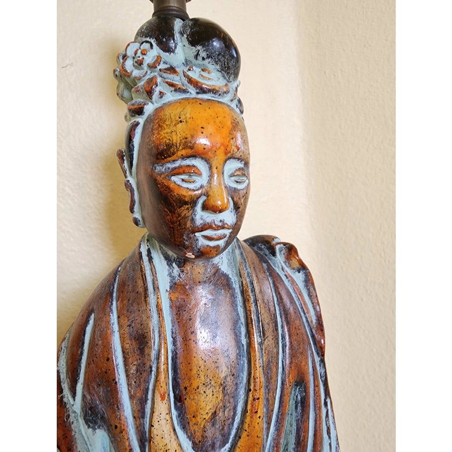 Vintage Table Lamp of a Statue of Guan Yin Made by Frederick