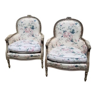 Pair of French Style Painted Bergeres For Sale