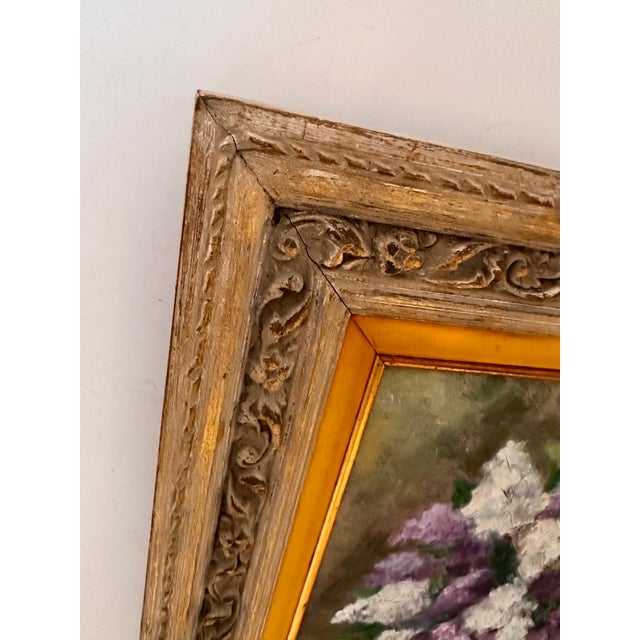Purple Vintage Flower Still Life in Ornate Frame For Sale - Image 8 of 8