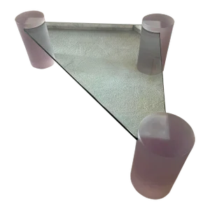 1980 Pink Frosted Glass Triangle Coffee Table