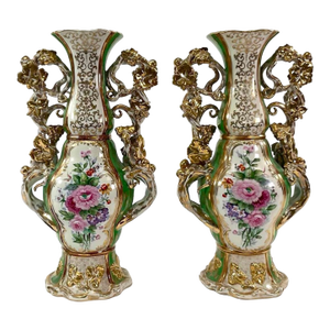 Elegant Pair of 19th Century Old Paris Porcelain Vases, Hand-Painted & Gilt