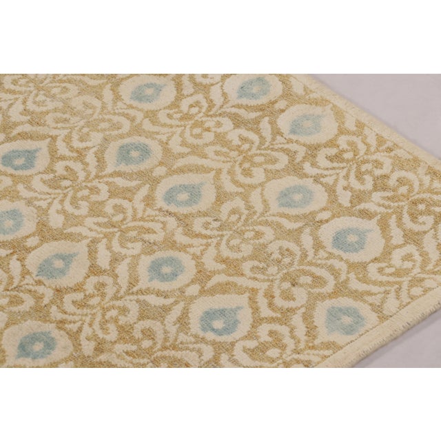 2010s Rug & Kilim’s Block Print Rug With Gold and Blue Dense Floral Pattern For Sale - Image 5 of 10