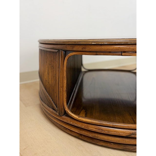 Mid 20th Century Pencil Reed Rattan Burlwood Inlay Round Coffee Table Gabriella Crespi Style Rare For Sale - Image 10 of 12