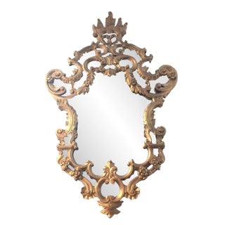 The 1950s Rococo Large Italian Gilt Wood Carved Mirror For Sale