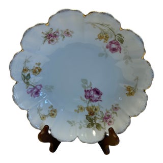 Malmaison Bavarian Porcelain Scalloped Floral Bowl With Gilt Rim, C. 1920s For Sale