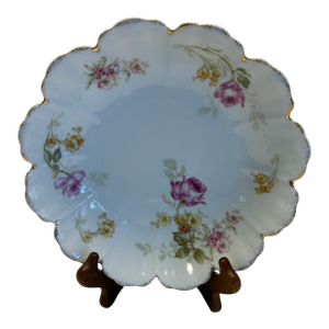 Malmaison Bavarian Porcelain Scalloped Floral Bowl With Gilt Rim, C. 1920s