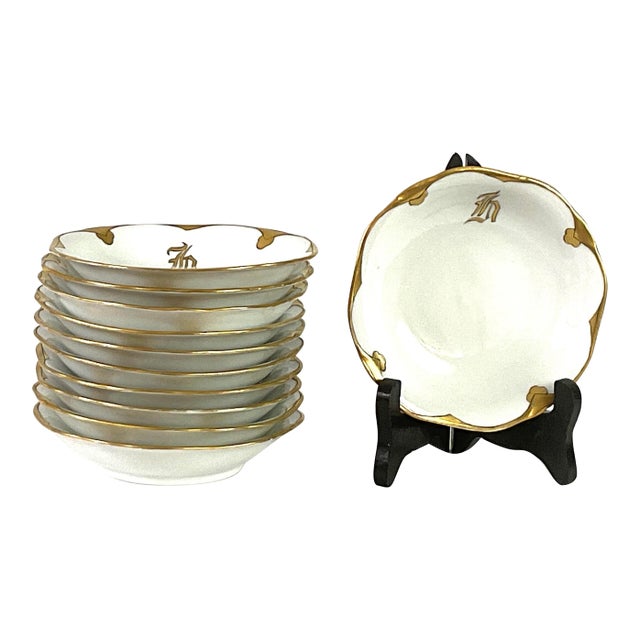 Early 20th Century Rosenthal,unmarked , Gilded, Porcelain, Scalloped Edge, 5 Inch Berry Bowls – Set of 11 For Sale