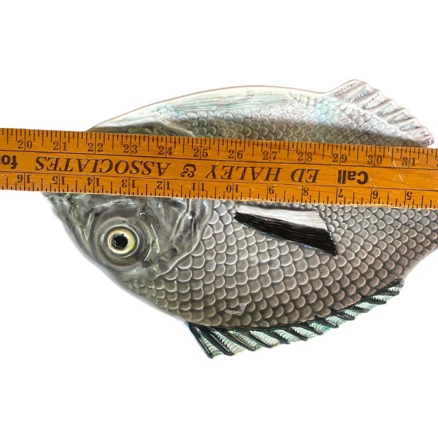 1980s Vintage Bordallo Pinheiro Gray Fish Ceramic Serving Plate Platter For Sale - Image 5 of 7
