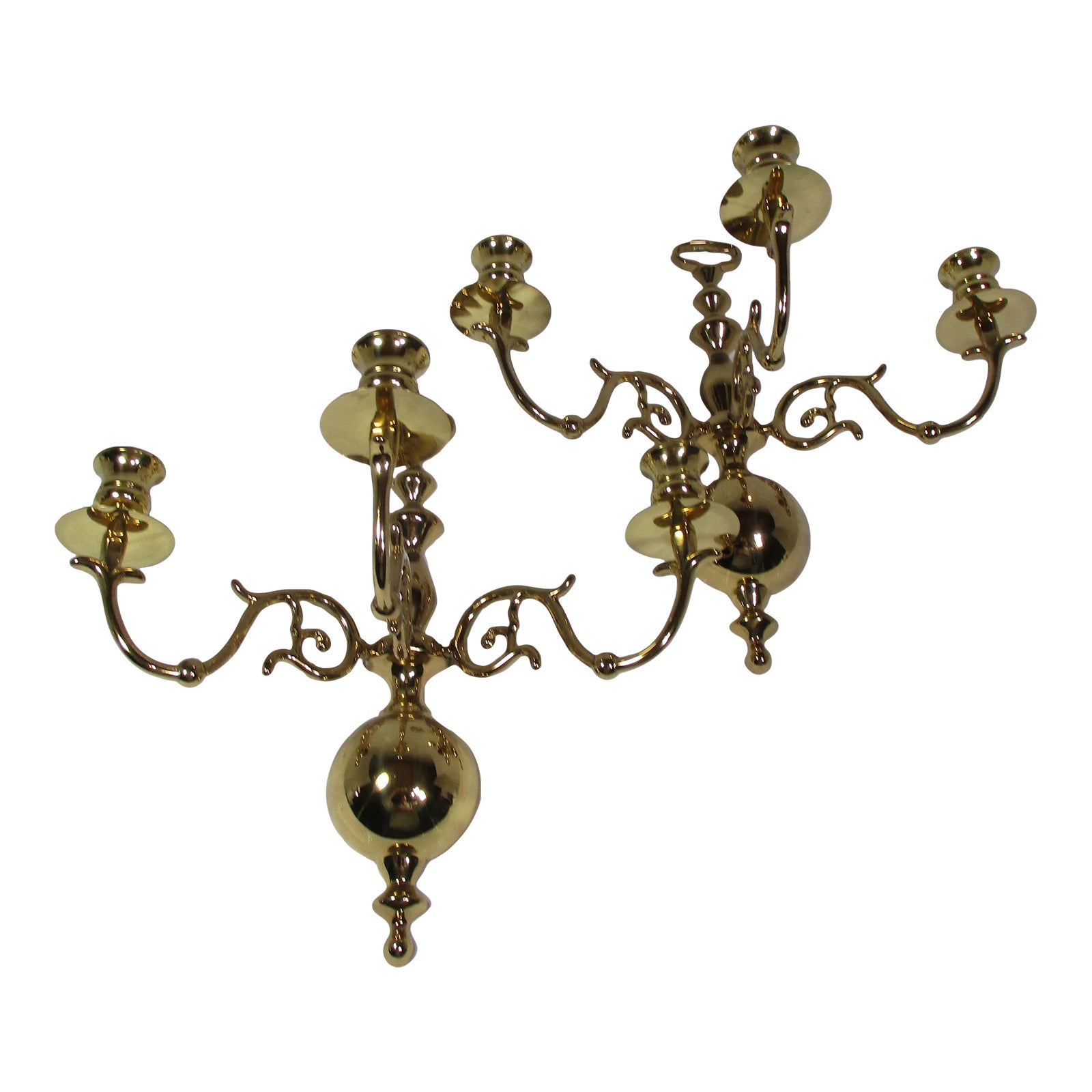 1970s Three Arm Solid Brass Candle Holder Wall Sconces a Pair Chairish