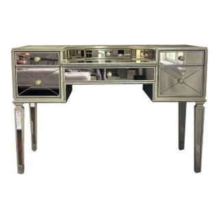 Mirrored Vanity Desk With Antiqued Glass and Brass Hardware For Sale