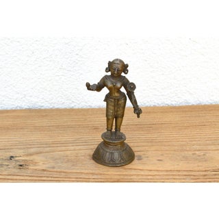 Indian Lost-Wax Bronze Attendant With Sunflower Offering For Sale