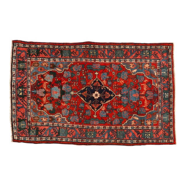 1940s Vintage Persian Bijar Floral Multicolor Wool Rug For Sale