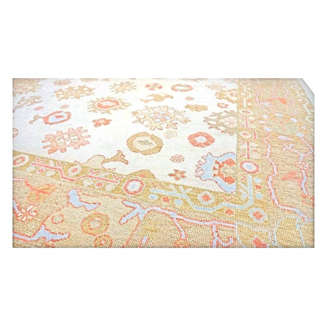 21st Century Turkish Oushak Wool 9x11 Ivory, Yellow, & Rust Handmade Area Rug #1143837 For Sale In Houston - Image 6 of 9