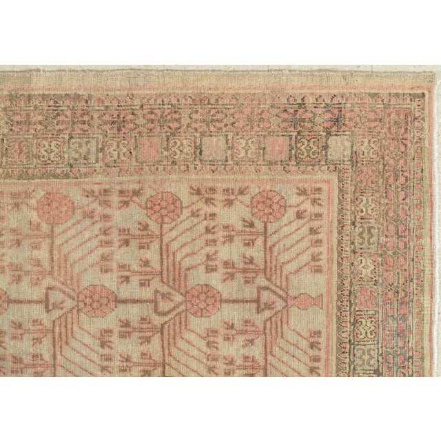 Chinese Antique Khotan Rug, Deco Handmade Oriental Rug, Brown and Pink Rug For Sale - Image 3 of 6