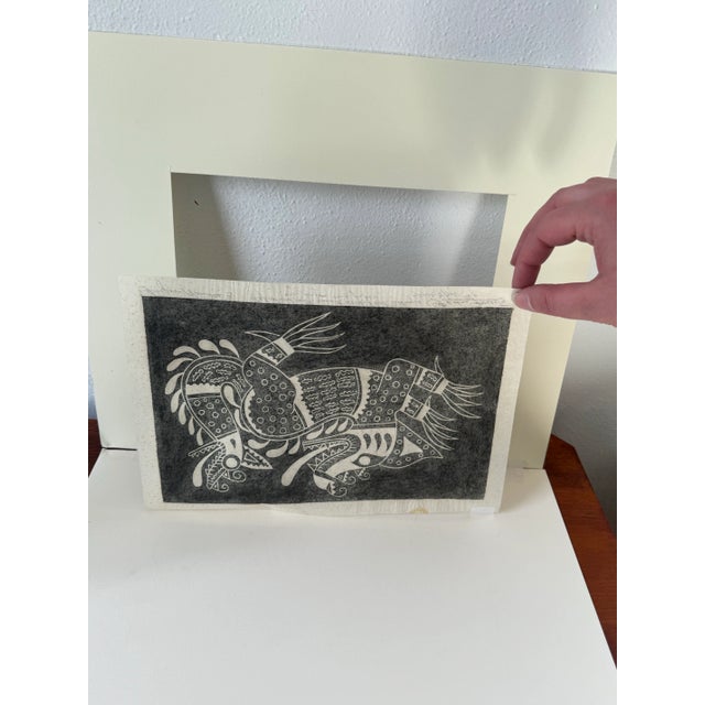Signed 1970s Pedro Puerta "Dragon Number 3" 7/100 Wood Block Print For Sale - Image 10 of 12